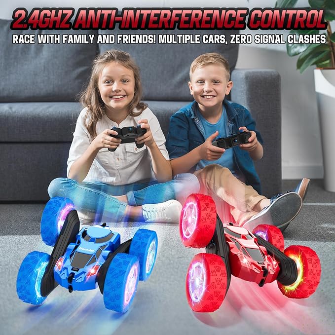 Remote Control Car for Boys 6-12 Year Old Double Sided 360°Rotating 4WD Rechargeable RC Cars Race Stunt Toy Car for Kids Birthday-Red