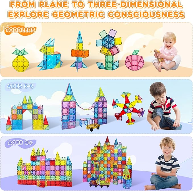 Magnetic Tiles, 130PCS Magnetic Blocks Set with 2 Cars, 4D Diamond Magnet Building Blocks, STEM Preschool Educational Magnet Toys Gift for Kids, Boys and Girls 3 4 5 6 7 8+ Year Old