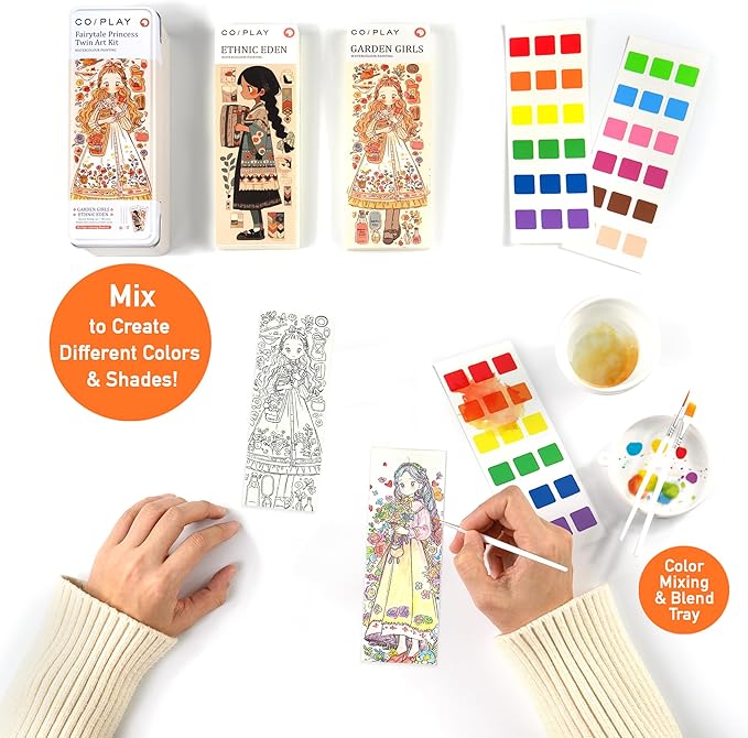 COIPLAY 648 Color Blocks Watercolor Paint Set, 52-Bookmarks, 3 Brushes, Silicone Cup, Fairytale Princess Coloring Books, for All Ages, Travel-Friendly, Easy to Use,No Mess, All in One, Art Supplies