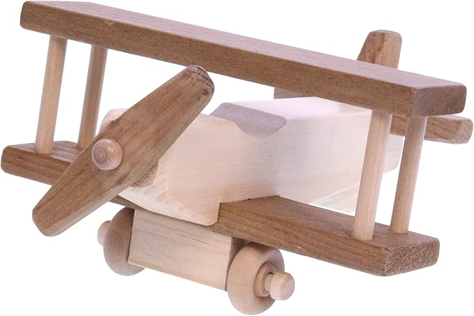 AmishToyBox.com Wooden Airplane Toddler Toy, Kid-Safe Finish, Harvest Stain and Natural Finish