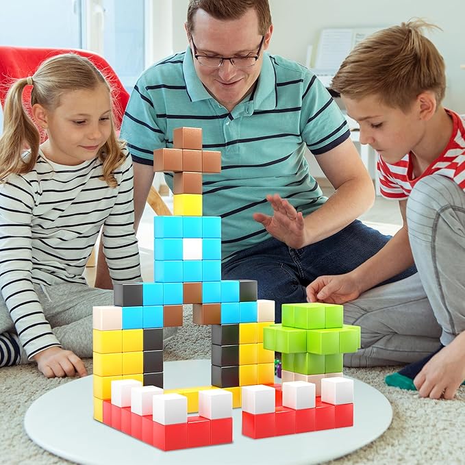 Picasso Cubes 1” Magnetic Puzzle Cubes 108 Piece Magnet Construction Building Block Set Sensory Toy Early Education STEM Learning, Free Ideabook with 50 Ideas, Children Age 3+ Boy Girl PMC108