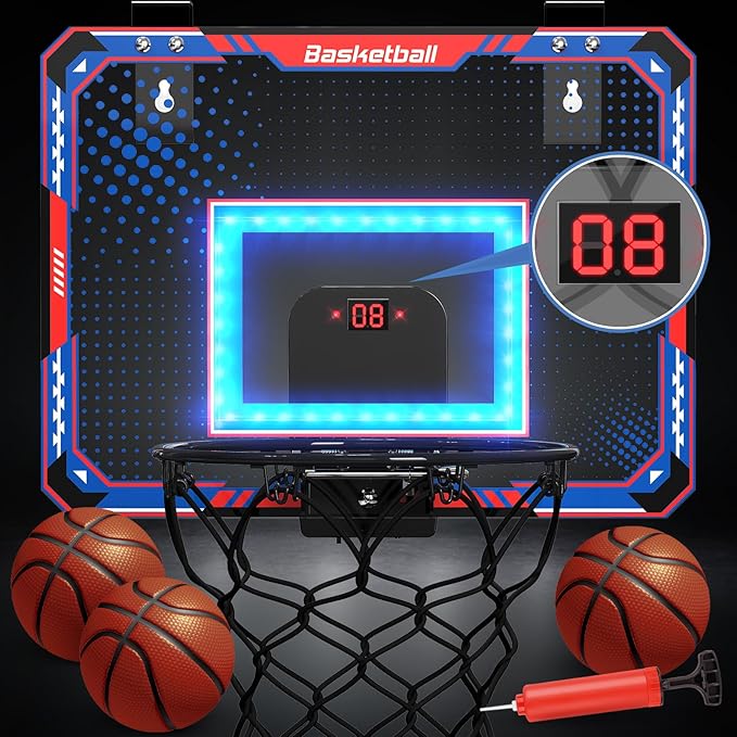 GMAOPHY Basketball Hoop Indoor for 5 6 7 8 9 10+ Year Old Boys Kids, Birthday Gift Sport Toys, Mini Basketball Hoop with Electronic Scoreboard Over The Door