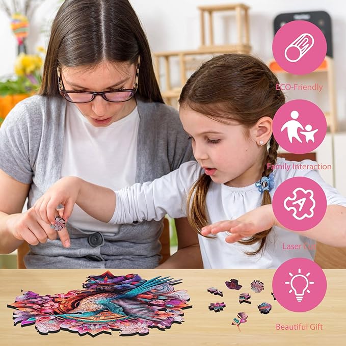 Hummingbird 500 Pieces Wooden Jigsaw Puzzles for Adults with Unique Irregular Shape Fun Challenging Bird Puzzles for Kids and Couples on Birthday,Children’s Day,Christmas 16.7"x 16.7"