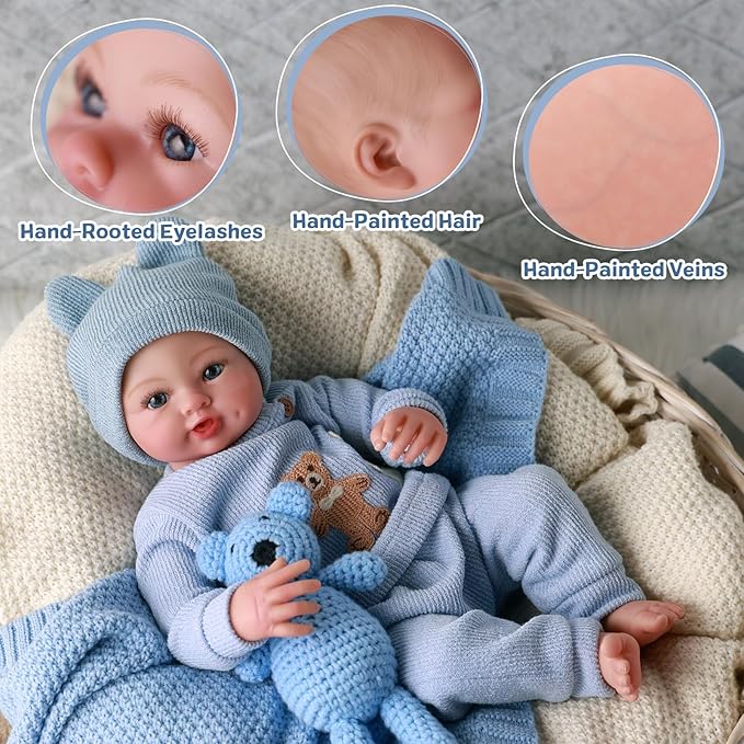 BABESIDE Realistic Reborn Baby Dolls Boy - Ailsa 17 Inch Lifelike Newborn Baby Doll Handmade Real Life Baby Dolls Reborn Toddler with Soft Cloth Body Gift Toys for Kids Age 3 +