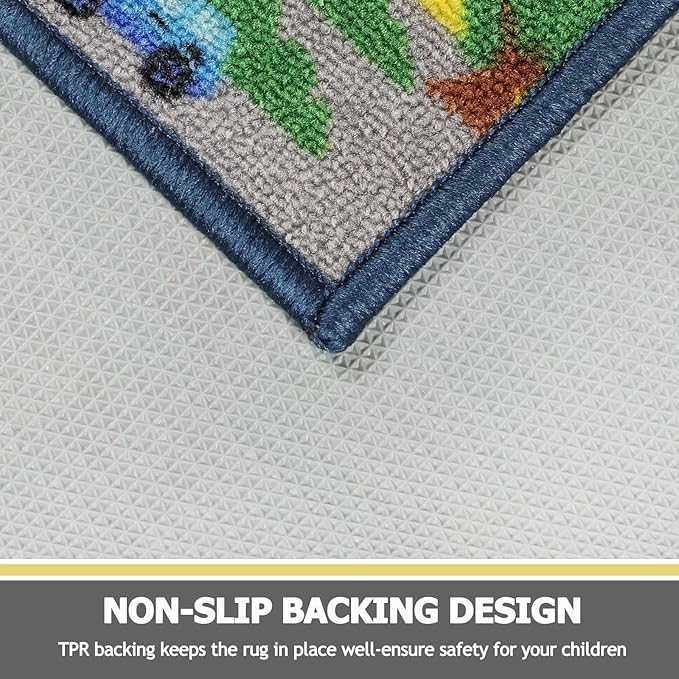 Capslpad Kids Rug 6'6" x 5'0" Educational Learning Kid Play Area Rug Large Traffic Road Cars Rug Play Mat for Kids Toy Nursery Car Carpet for Playroom Living Room Classroom Decor, Blue