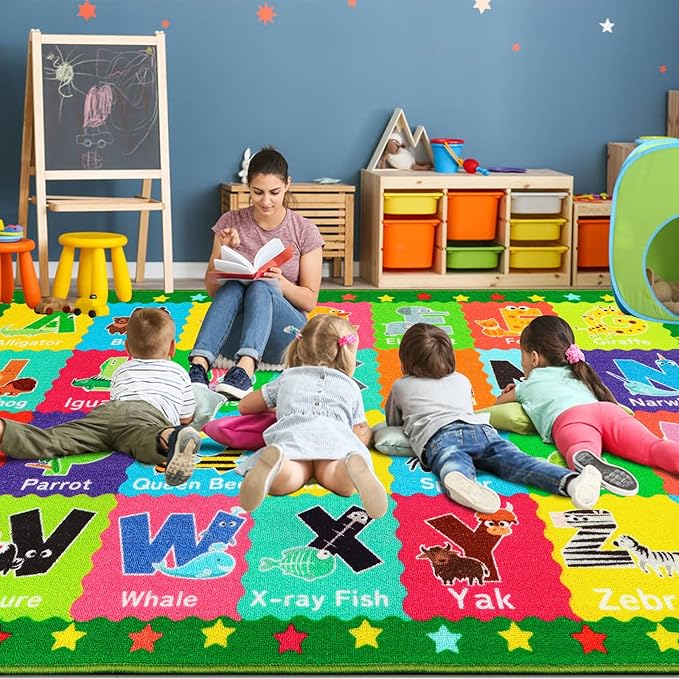 Classroom Rugs, Preschool Rugs for Classroom Elementary, School Learning Seat Area Rug, Non-Slip Educational Classroom Carpet, Washable Kids Rugs for Playroom Nursery (Style 3, 13'x 7'5")