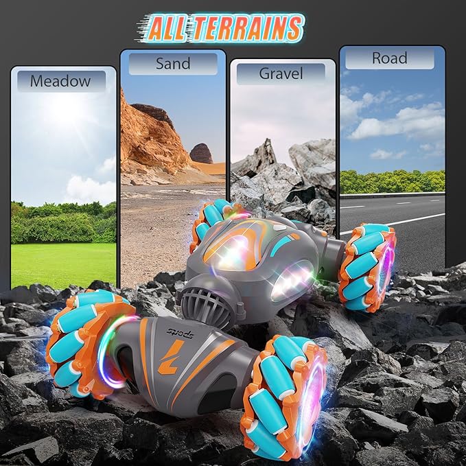 Gesture Sensing RC Stunt Car, Remote Control Car for Boys Toys Age 6-8-12, 4WD Hand Controlled RC Twist with Light & Music, Cool and Ideas Gifts for Kids Age 7 9 10 11 12 Years