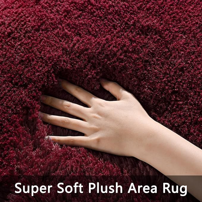 Pettop Fluffy Burgundy Rug for Bedroom Living Room, 6x9 Feet Super Soft Shaggy Plush Fuzzy Rugs for Girls Kids Boys, Non-Slip and Washable Rug for Nursery Classroom, Carpet for Rooms Decor