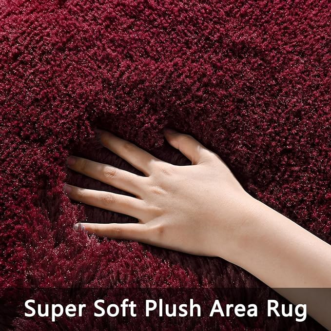 Pettop Fluffy Burgundy Rug for Bedroom Living Room, 8x10 Feet Super Soft Shaggy Plush Fuzzy Rugs for Girls Kids Boys, Non-Slip and Washable Rug for Nursery Classroom, Carpet for Rooms Decor