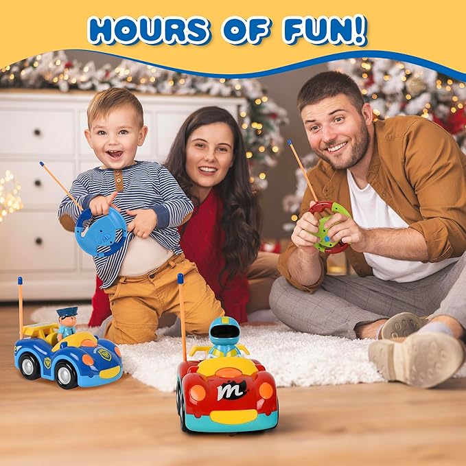 Haktoys Toddler Remote Control Cars 2-Pack – RC Toy Vehicles for Kids Ages 2-5, Boys & Girls – Police & Race Car Set with Independent Controllers for Simultaneous Play