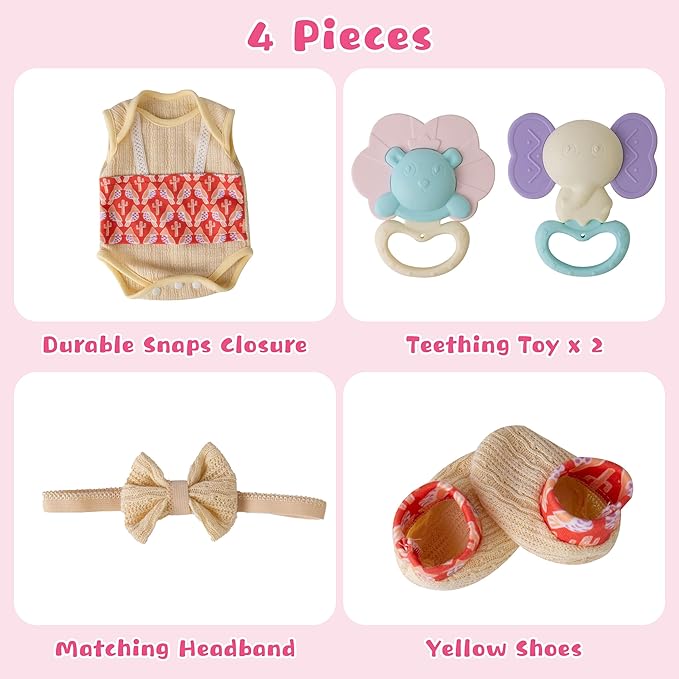 Reborn Baby Dolls Clothes Girl Yellow Baby Clothes 17-22 Inches Newborn Outfit and Accessories for Girls' Clothing