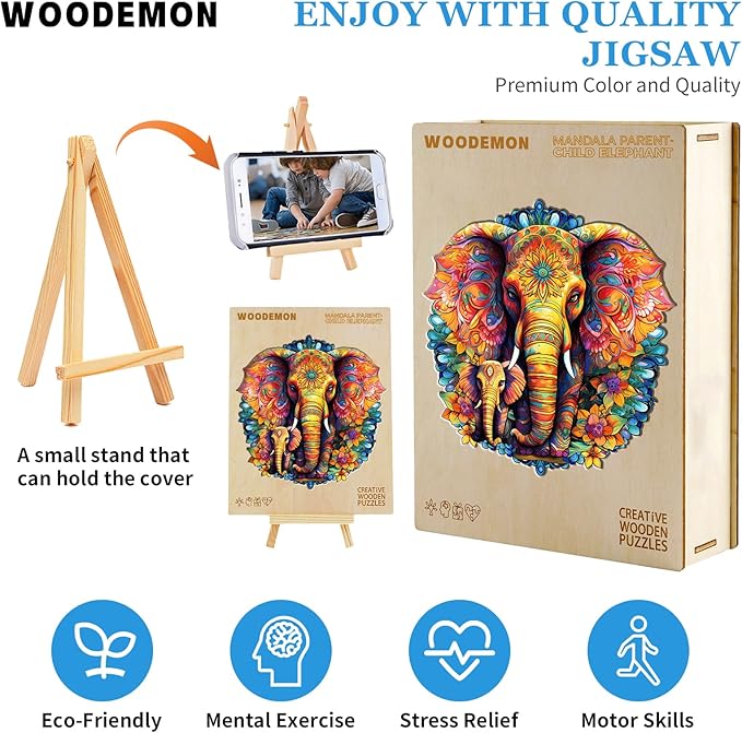 Wooden Puzzles for Adults, Mandala Elephant (L-280pcs) Wooden Jigsaw Puzzles Kids, 12.2 * 11.8in Unique Shaped Animal Wood Puzzles Adults, Xmas Christmas Puzzles Birthday Gift Family Game