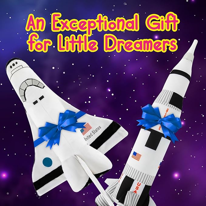 Space Shuttle Plush Toy 14 " & Saturn Rocket 17 ", Mission Ship for Kids, Christmas & Birthday Gifts for Little Astronauts, Boys & Girls, Soft & Huggable, Fun, Great for Imaginative Play