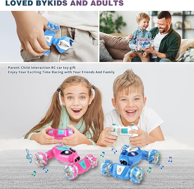 Gesture Sensing RC Stunt Car, Birthday Gifts Toys for Kids, 5-7 6-12 8 9 10 11 Years Old Boys and Girls Remote Control Car, Modular Battery, Type C Charging, 360° Rotating, 4WD Drift (Barbie-powder)