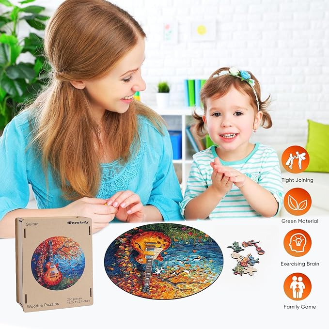 Wooden Puzzle for Adults 500 Piece, Autumn Jigsaw Puzzle, Guitar Wooden Jigsaw Puzzles, Thanksgiving Garden Puzzle, Beautiful Wooden Puzzle with Box Birthday Gifts for Adults and Kids(15.9 * 15.9in)
