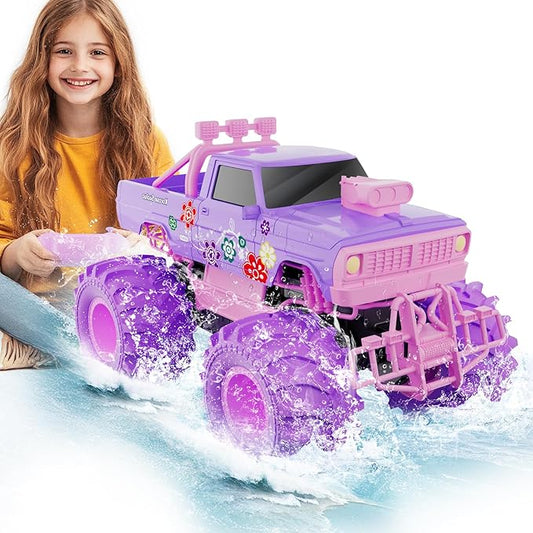MUYOLO Remote Control Monster Truck for Girls- 1:16 Rc Car with 2 Batteries 2.4GHz 4WD Off-Rock All Terrain Waterproof Amphibious Toys, for Christmas Birthday Gifts Presents Kids Boys Girls Ages 6+