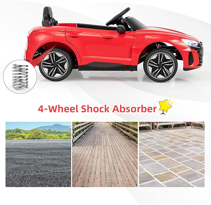 INFANS 12V Kids Ride On Car, Licensed Audi RS e-tron GT Electric Vehicle with Remote Control, Toddlers Battery Powered Toy with 4 Wheels Suspension, LED Headlight, Music, MP3, USB, TF Port (Red)