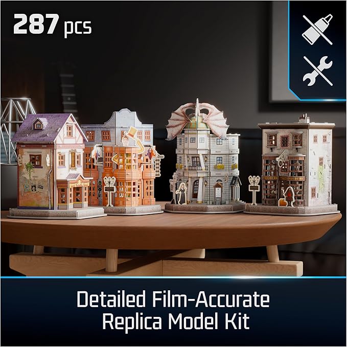 4D Build, Harry Potter Diagon Alley 3D Model Kit with 4 Buildings, Harry Potter Collectibles & Desk Décor, Adult Puzzle, Building Toys, 3D Puzzles for Adults & Teens, 287 Pieces, for Ages 12 & Up