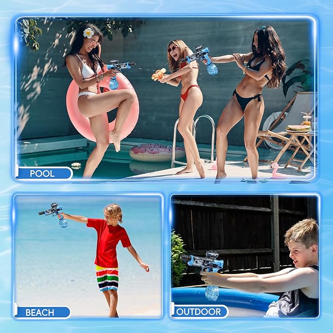 Electric Water Gun with Muzzle Flash & Recoil Effect,500CC High Capacity Automatic Squirt Guns,Up to 32 FT Range for Swimming Pool Party Beach,Outdoor Activity for Adults & Kids(Blue)