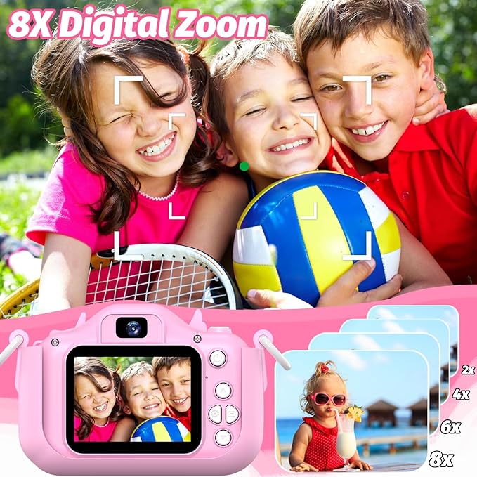 Goopow Kids Selfie Camera Toys for Girls Age 3-9, Digital Video Camera Toy with Protective Cover,Christmas Birthday Festival Gifts for 3-9 Year Old Girls Boys- 32GB SD Card Included
