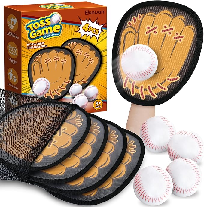 4 Pack Catch Ball Game Set, Outdoor Toys for Kids Ages 4-8-12, Kids Baseball Training Glove for Sports, Summer Toys Pool Beach Backyard Lawn Games for Toddlers Kids Family, Fun Ideal Gifts