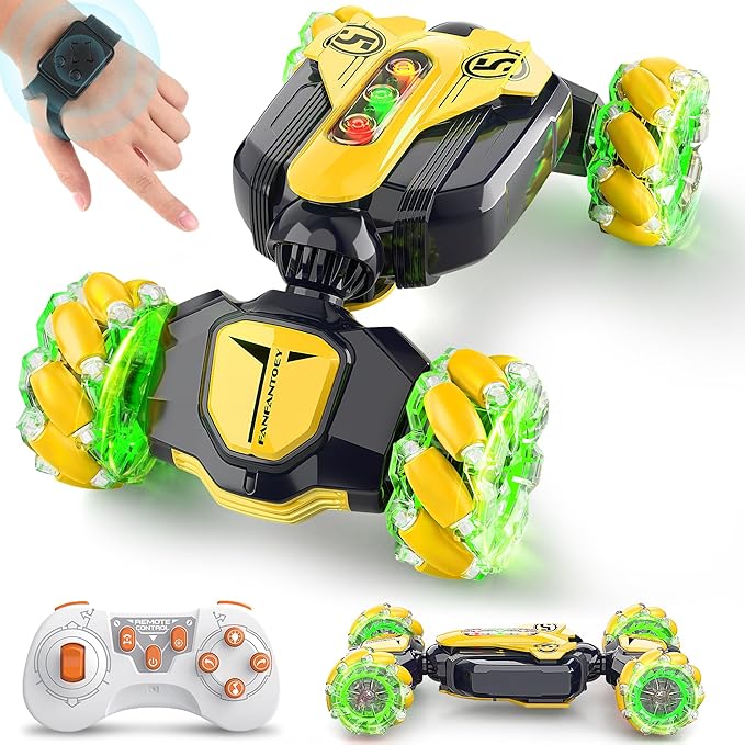 Gesture Sensing RC Stunt Car - Best Gifts for Boys 6-12 Year Old 360° Rotating 2.4Ghz 4WD Remote Control Transform Hand Controlled Carwith Light & Music, Birthday Presents for Kids Age 7 8 9 10 11 yr