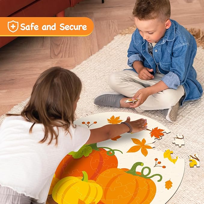 CiyvoLyeen Fall Thanksgiving Double Sided Floor Puzzle 22" Jigsaw Puzzles 70 Pieces Gifts for Kids Ages 3 and up Pumpkin and Turkey Puzzle