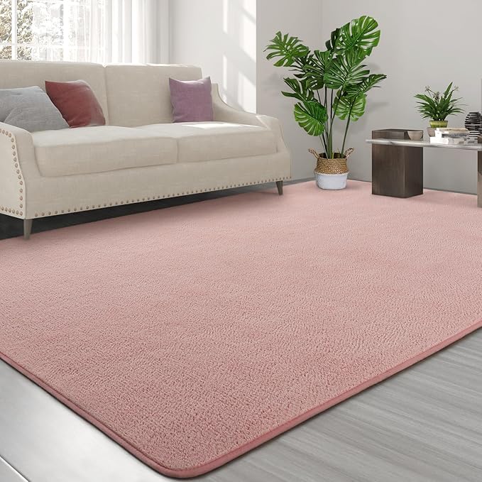 FlyDOIT Area Rugs for Bedroom Living Room, 5x8 Pink Super Soft Comfy Thickened Memory-Foam Indoor Carpets, Modern Aesthetic Minimalist Carpet for Boys Girls Adults Apartment Nursery Home Décor