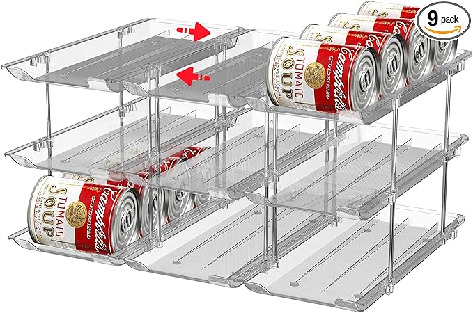 Can Storage Organizer Pantry and Canned Food Holders for Soup Can Goods Dispenser with Rack Clear 9-Pack