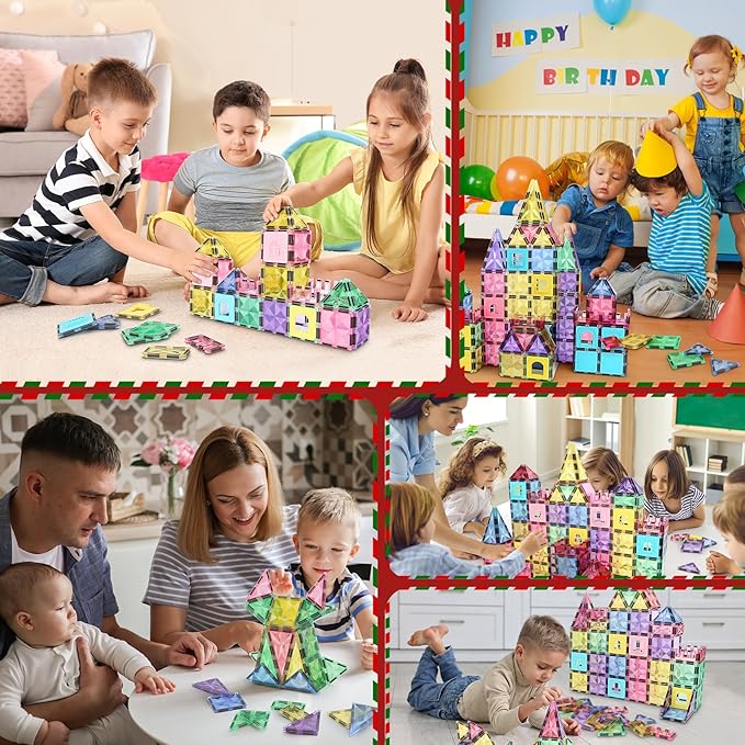ROMDS Magnetic Tiles, Magnetic Building Blocks for Kids Ages 3+ and STEM Magnet Toys, Clear Magnet 3D Blocks Construction Playboards for Boys & Girls, Sensory Play for Preschool Learning(120 pcs)