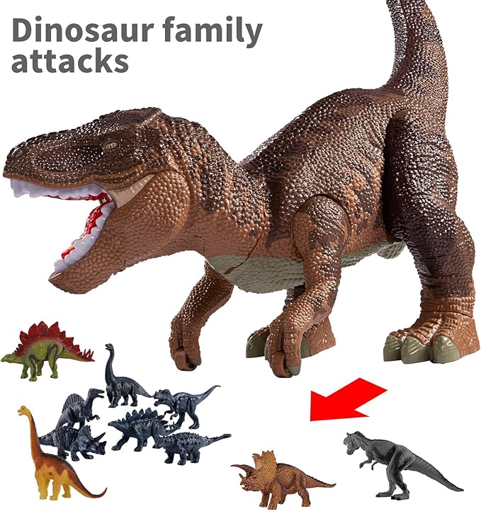 TEMI Large Dinosaur Toys for Kids 3-5, Tyrannosaurus with Mist Spray, Big Hollow Stored with 10 Small Dinosaur Figures, Light and Sound, Toddler Boy Toys 3-4, Birthday Gifts for Boys and Girls