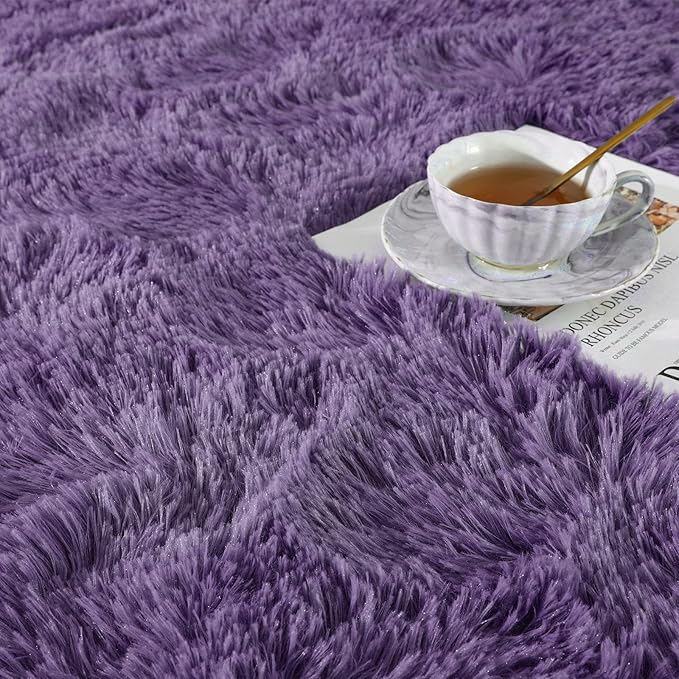 Ompaa Fluffy Area Rugs, Super Soft Shaggy Rug Fuzzy Long Fur Carpets for Bedroom Living Room Decor, 3 x 5 Feet Gray Purple