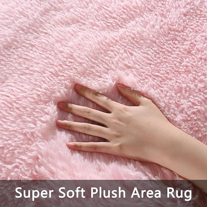 Pettop Fluffy Pink Area Rug for Bedroom Living Room, 3x5 Feet Soft Plush Fuzzy Rugs for Girls Kids Boys, Non-Slip and Washable Rug for Nursery Classroom, Carpet for Rooms Decor