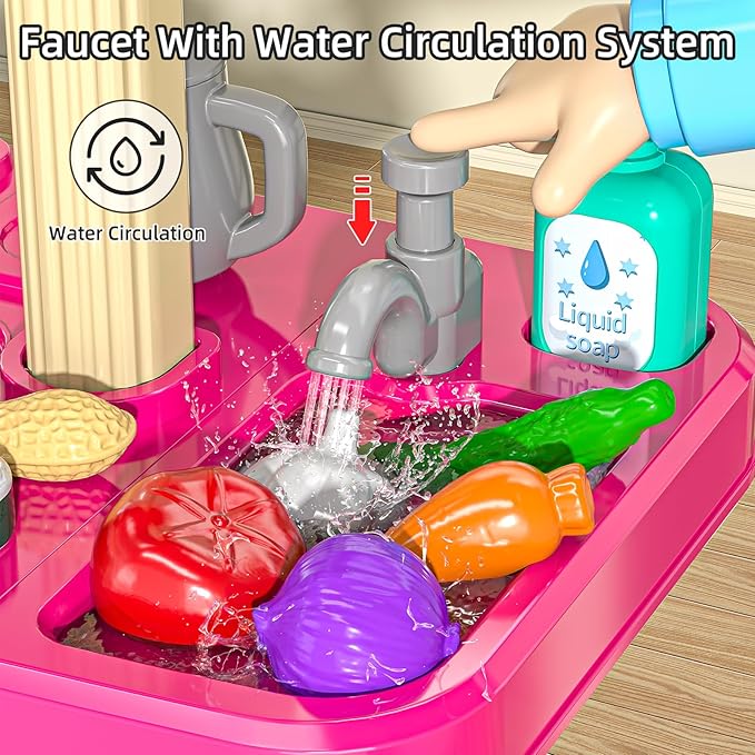 Pretend Play Kitchen Toys for Kid Age 3 4 5 6 7 - Double Sided Kitchen Appliance with Toy Accessories for Girls, Cooking Toys for Kids Ages 3, Gifts Toy for 3 4 5 6 Years Old Girls (Large)