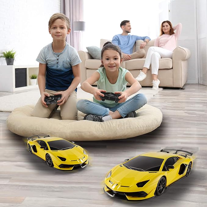 BEZGAR 1:24 Scale Lambo Remote Control Car, Electric Sport Racing Hobby Lambo Toy Car Model Vehicle, RC Car Toys for 3 4 5 6 7 8 Boys and Girls(Yellow)