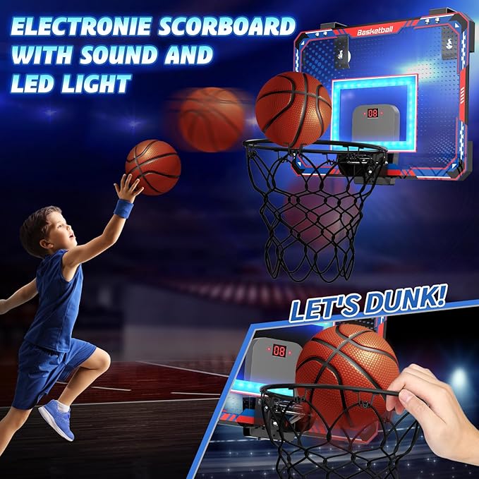 GMAOPHY Basketball Hoop Indoor for 5 6 7 8 9 10+ Year Old Boys Kids, Birthday Gift Sport Toys, Mini Basketball Hoop with Electronic Scoreboard Over The Door