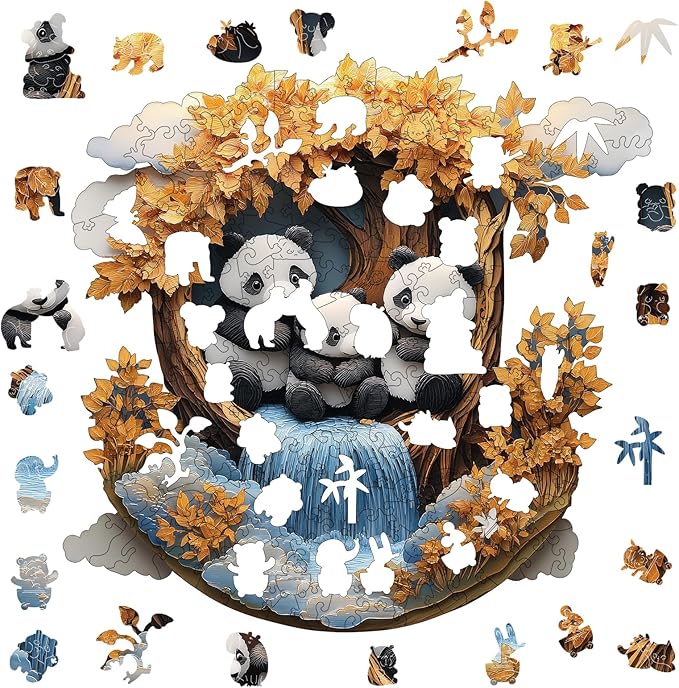 Wooden Puzzle for Adults - 3D Panda Wooden Jigsaw Puzzles 500 Piece, Unique Shaped Animal Challenging Puzzles, Exquisite Packaging, Best Gift for Family Friends 16.5x16.5 in