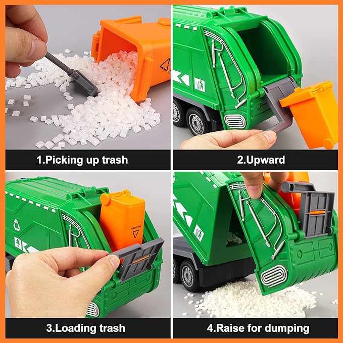 1:24 Scale Remote Control Garbage Truck Toys, 6 Channel RC Waste Management Garbage Truck, 2.4Ghz Recycling Trash Truck Toys with Two Rechargeable Batteries for Boys Kids, 15"