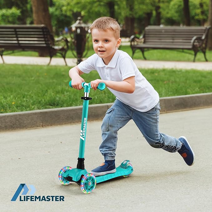 Kids Scooter – Children and Toddler 3 Wheel Kick Scooter – LED Wheel Lights Illuminate When Rolling– Adjustable Handlebar – Indoor and Outdoor