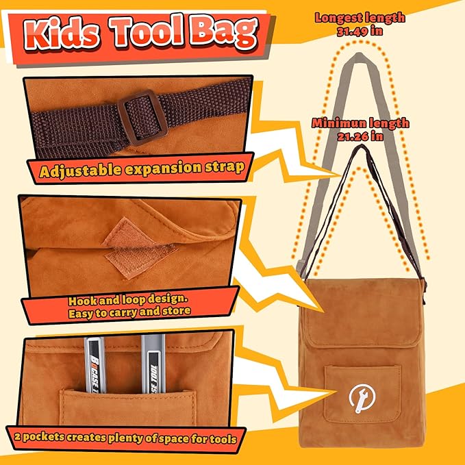 MAGIC4U 26PCS Toddler Tool Set with Tool Bag, Pretend Play Construction Kits for Kids Age 3-6 Years Old