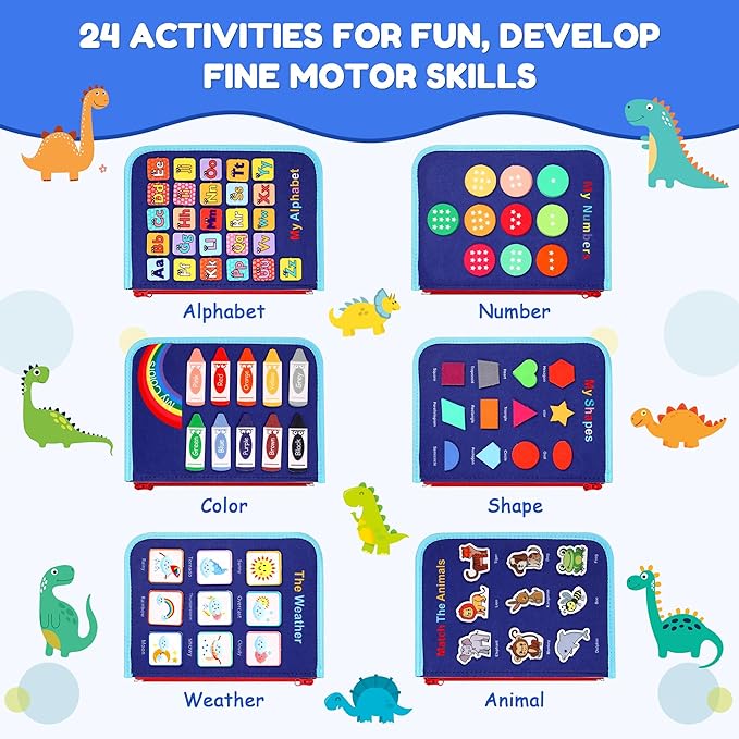 Toddler Busy Board for 1 2 3 Year Old Boys and Girls, Montessori Sensory Toys for Toddlers, Preschool Learning Activities Busy Book, Travel Toys for Airplane Car, Educational Birthday Gifts for Kids