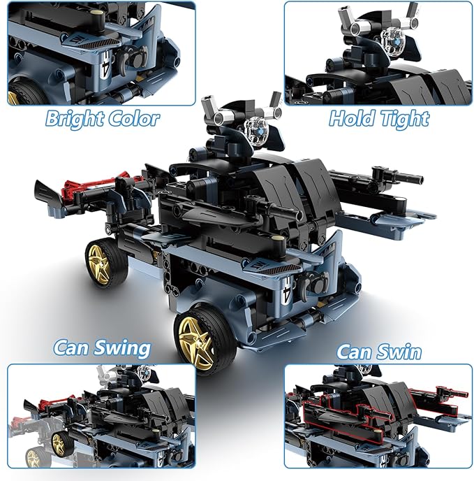 STEM Building Toys for Kids, Educational Building Blocks, Remote & APP Controlled 2in1 RC Car/Construction Robot STEM Kit, Science Learning Car Building Sets for Boys Girls 8-16 Old (Dark Blue)