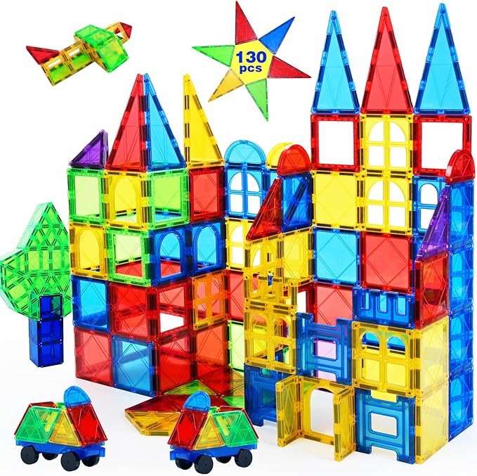 MAGBLOCK Magnetic Tiles Building Blocks 130 Pcs Magnet Tiles for Kids Ages 4-8 Magnetic Toys for Boys and Girls Ages 8-10