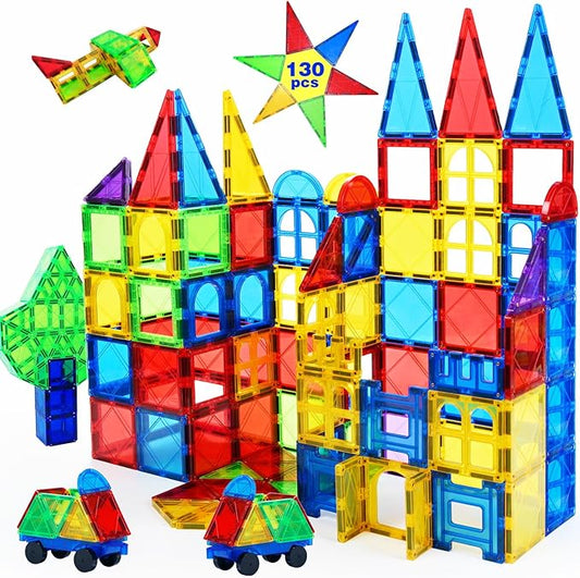 MAGBLOCK Magnetic Tiles Building Blocks 130 Pcs Magnet Tiles for Kids Ages 4-8 Magnetic Toys for Boys and Girls Ages 8-10