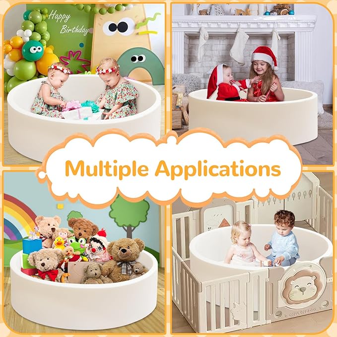 Baby Ball Pit 47.2" Soft Round Memory Foam Ball Pits NOT Included Balls Indoor Outdoor Playpen for Babies Toddlers Kids Great Gift for Girls Boys, White