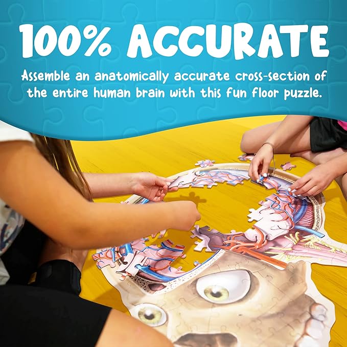 Human Brain Floor Puzzle - Doctor Livingston Jr Anatomy Model - 100 Piece Jigsaw Puzzle - Kids Puzzle and STEM Game About Brain - Medically Accurate Science Toys for Kids, Toddlers, Teens