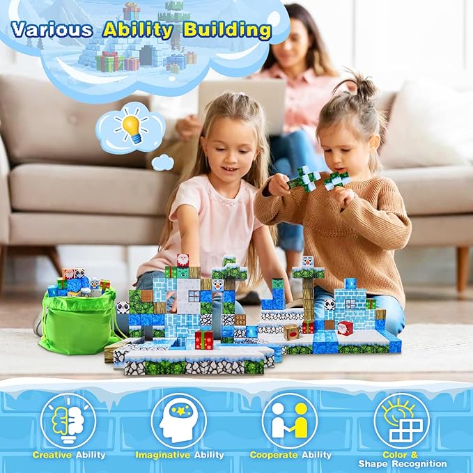 100PCS Magnetic Building Blocks for Kids, Chirstmas Build Magnet World Set for 3-10 Years Old Boys & Girls Magnetic Building Toys for Toddler (XMS)
