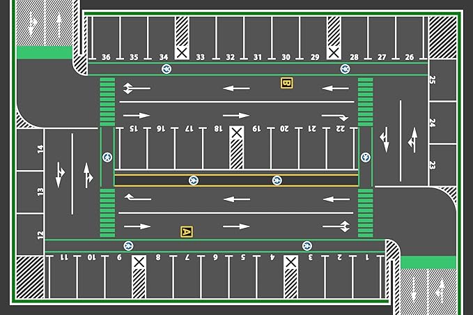 HUAHOO Kids Carpet Playmat, Car Rug for Toy Cars and Trains, Non-Slip Play Mat for Playroom & Classroom (Parking, 39x52in)