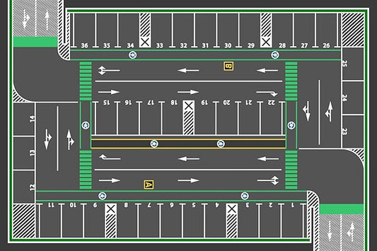 HUAHOO Kids Carpet Playmat, Car Rug for Toy Cars and Trains, Non Slip Play Mat for Playroom, City Life Educational Road Traffic Carpet for Classroom & Nursery (Parking, 52x75in)