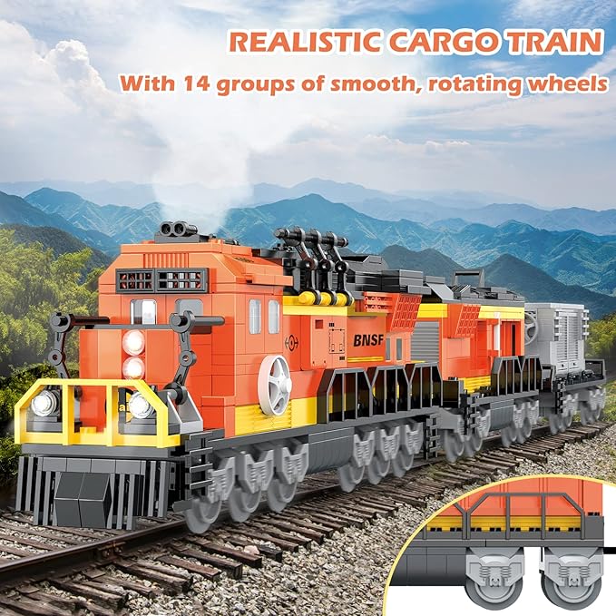 BRICK STORY City Cargo Train Building Set, BNSF Freight Trains Model, Steam Locomotive Blocks Toys, Gift for Boys Kids Aged 8-14, 635 Pieces